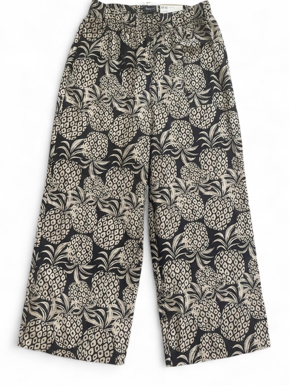 REITMANS Petite Wide Leg Pineapple Print Pants | Black / Cream - SIZE M MEDIUM